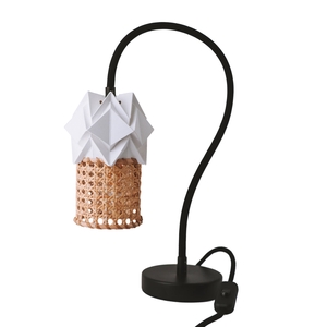 Lampe de Table Kikyo avec pied flexible et petit abat-jour ORI en papier et cannage