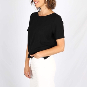 Tshirt noir femme chic en crêpe de laine Aurélia