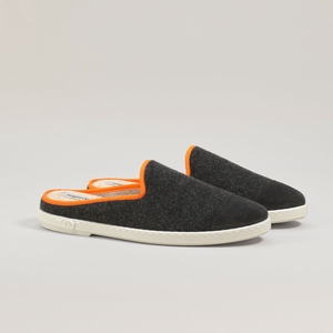 Mule homme laine, gris orange fluo