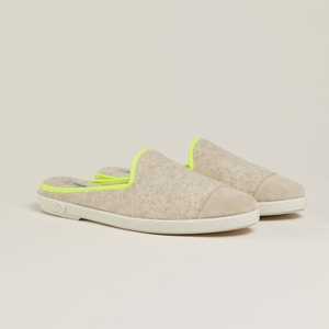 Mule laine recyclée, beige jaune fluo