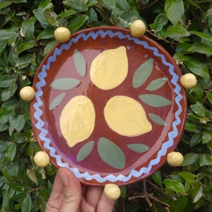 Petite Assiette Céramique - Citrons Jaunes et Boules Jaunes